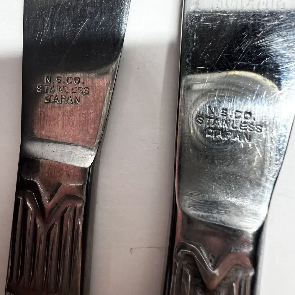 Lot of 3 Vintage N.S.Co National Stainless Japan Geometric M Dinner Knives